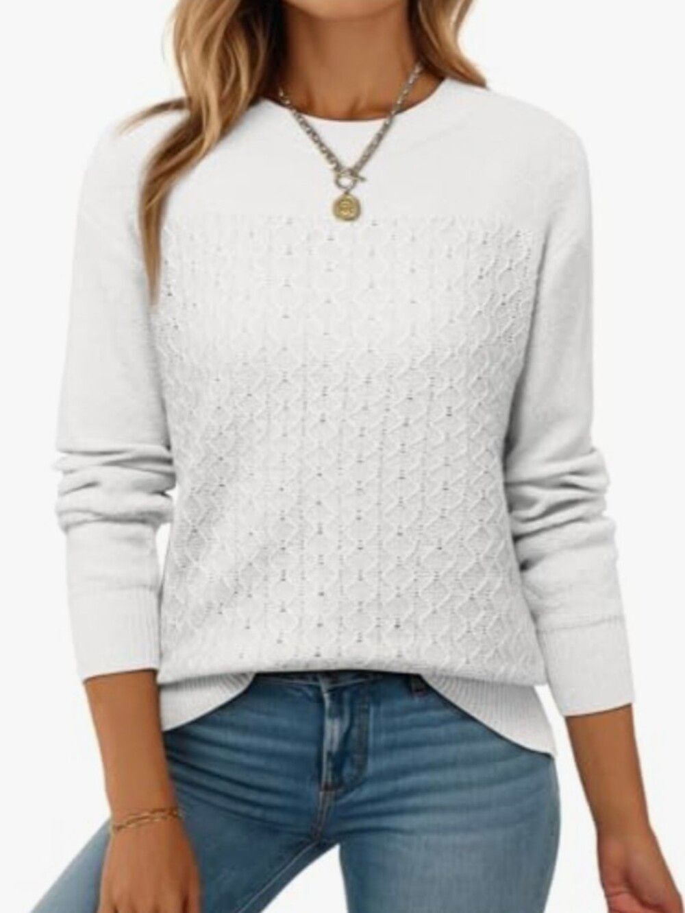 Evaless Women’s White Knit Crewneck Sweater - NWT